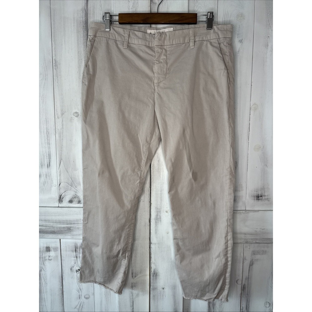 FRANK & EILEEN WICKLOW COTTON CHINO CROPPED RAW EDGE PANTS 12 GRAY READ